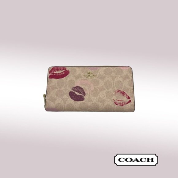Coach Long Zip Around Wallet – Vibrant Lips Print (CR624) - Picture 1 of 13